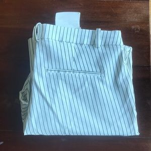 white slacks with black vertical stripes!